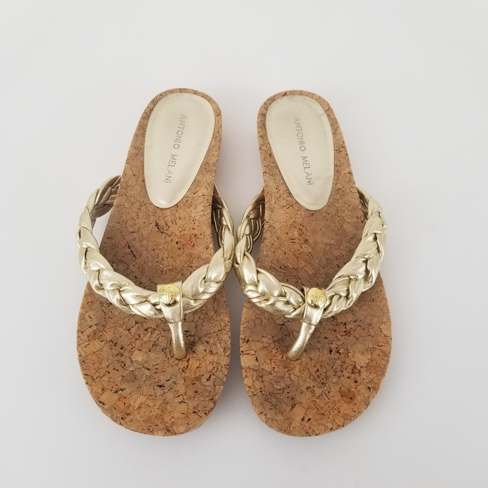Antonio Melani Gold Flip Flops Cork Soles